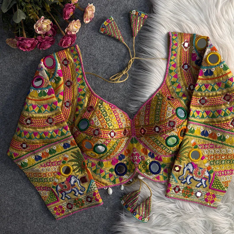 Golden Color Full Sleeves Navratri Blouse