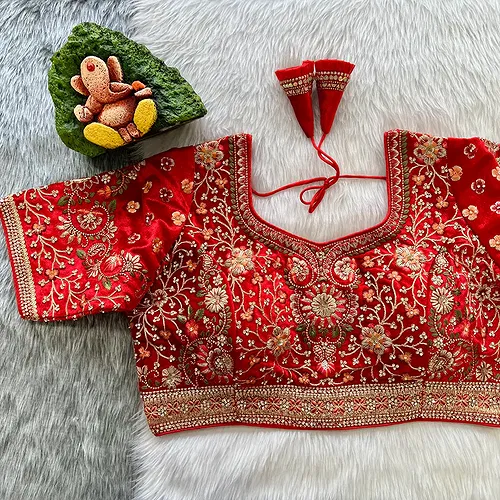 Red Color Heavy Velvet Real Diamond Work Blouse