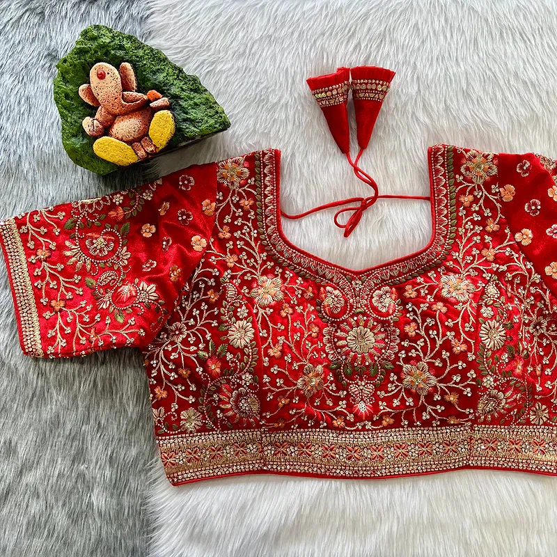 Red Color Heavy Velvet Real Diamond Work Blouse