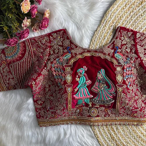 Rani Velvet Embroidery and Diamond Handwork Bridal Blouse