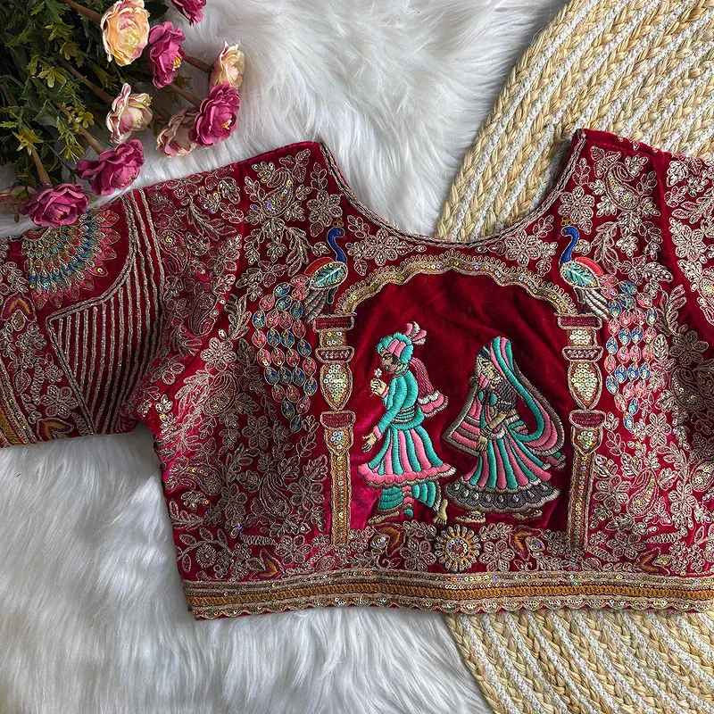 Rani Velvet Embroidery and Diamond Handwork Bridal Blouse