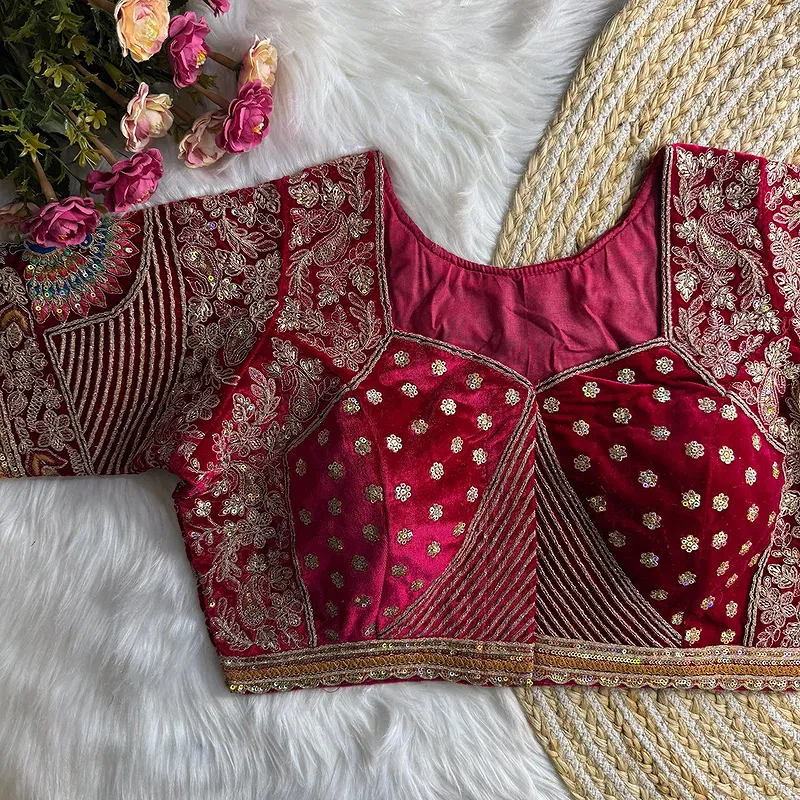 Rani Velvet Embroidery and Diamond Handwork Bridal Blouse