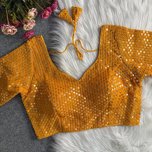 Yellow Georgette Sequence Work Blouse for Navratri