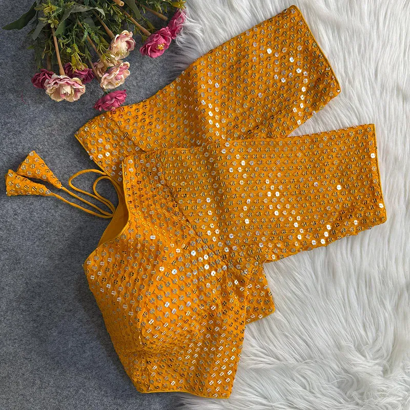 Yellow Georgette Sequence Work Blouse for Navratri