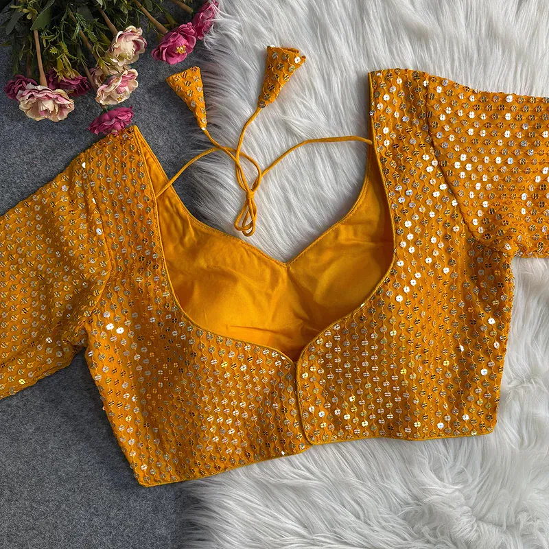 Yellow Georgette Sequence Work Blouse for Navratri
