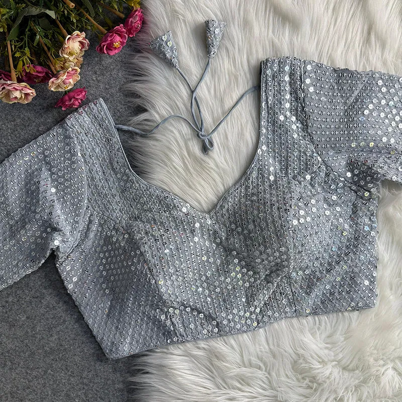 Gray Georgette Sequence Work Blouse for Navratri