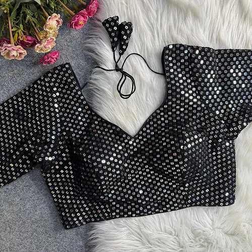 Black Georgette Sequence Work Blouse for Navratri