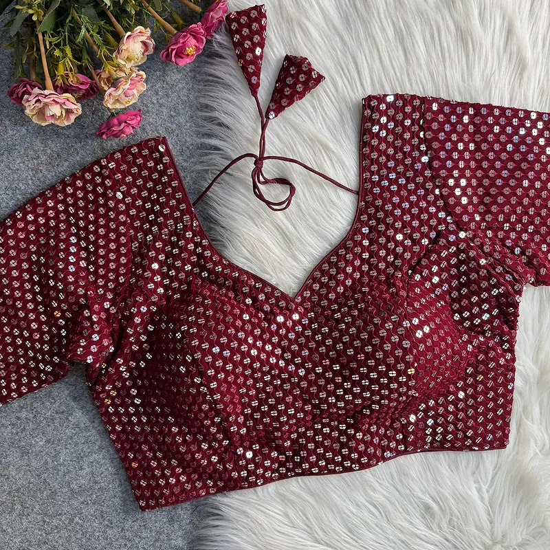 Maroon Georgette Sequence Work Blouse for Navratri