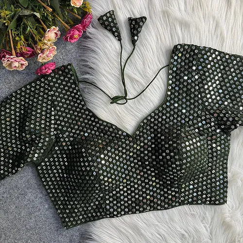 Mehndi Green Georgette Sequence Work Blouse for Navratri