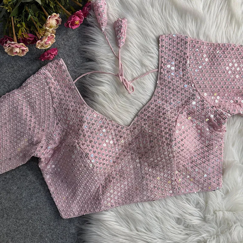 Pink Georgette Sequence Work Blouse for Navratri