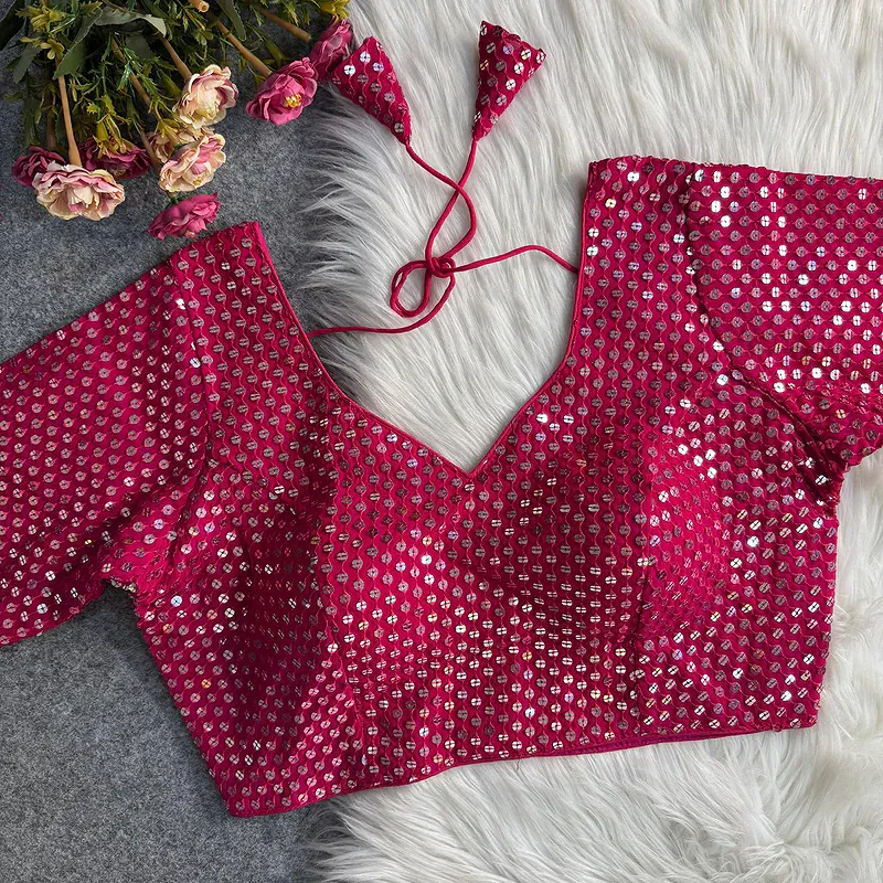 Rani Georgette Sequence Work Blouse for Navratri