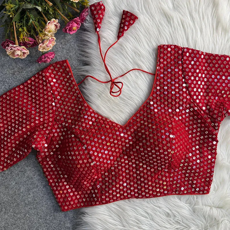 Red Georgette Sequence Work Blouse for Navratri