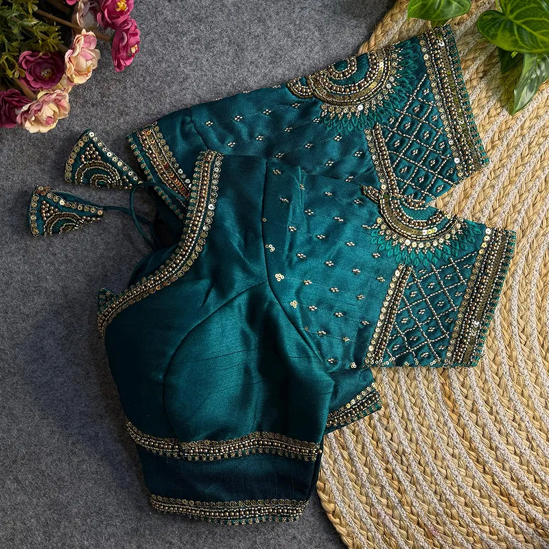 Morpeach Color Italian Silk Blouse with Heavy Beads and Sequence Work 