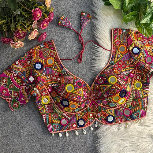 Maroon Color Silk Heavy Multi-Thread Mirror Work Navratri Blouse