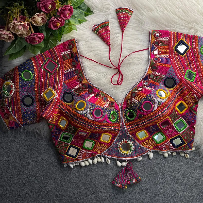 Rani Color Navratri Special Real Mirror Work Apple Cut Blouse
