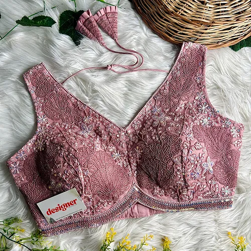 Onion Colour Designer Partywear Net Heavy Embroidery Blouse