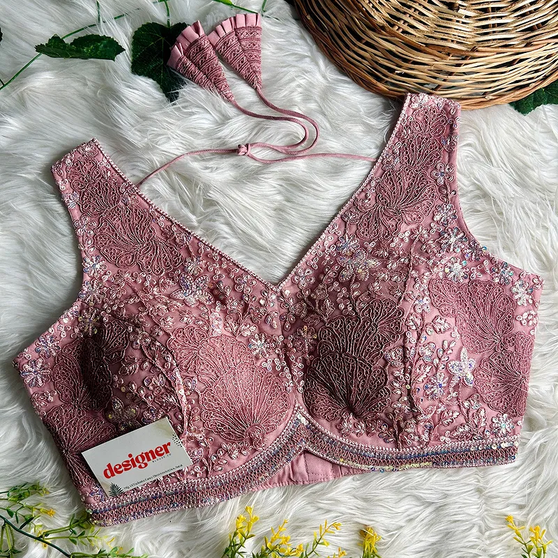 Onion Colour Designer Partywear Net Heavy Embroidery Blouse