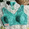 Sea Green Designer Partywear Net Heavy Embroidery Blouse	
