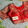Red Color Heavy Long Stitch Apple-Cut Cording Work Blouse