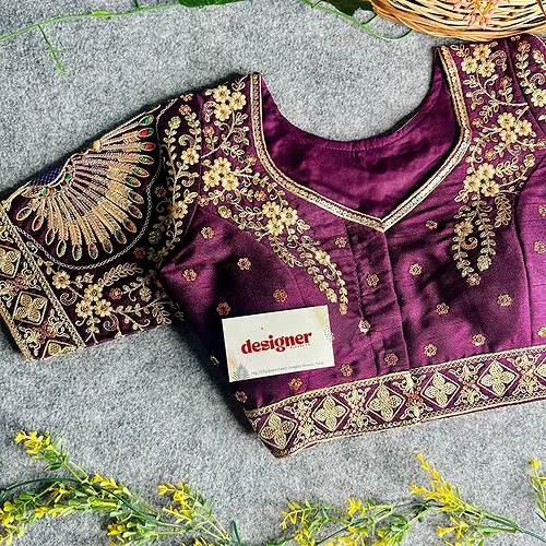 Wine Color Heavy Long Stitch Apple-Cut Cording Work Blouse