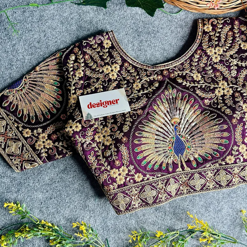 Wine Color Heavy Long Stitch Apple-Cut Cording Work Blouse