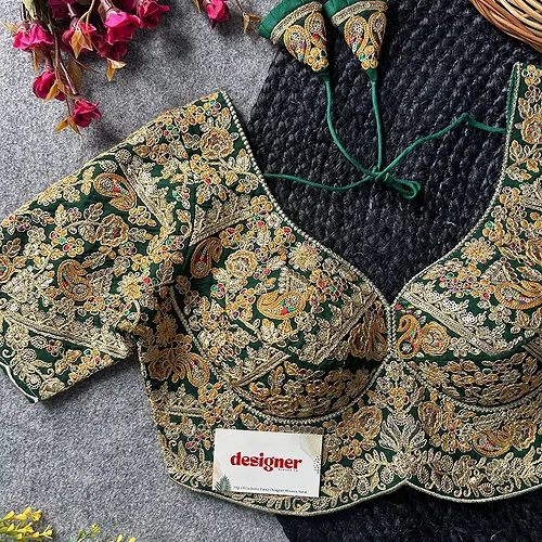 Green Color Beautiful Apple-Cut Bridal Blouse with Embroidery