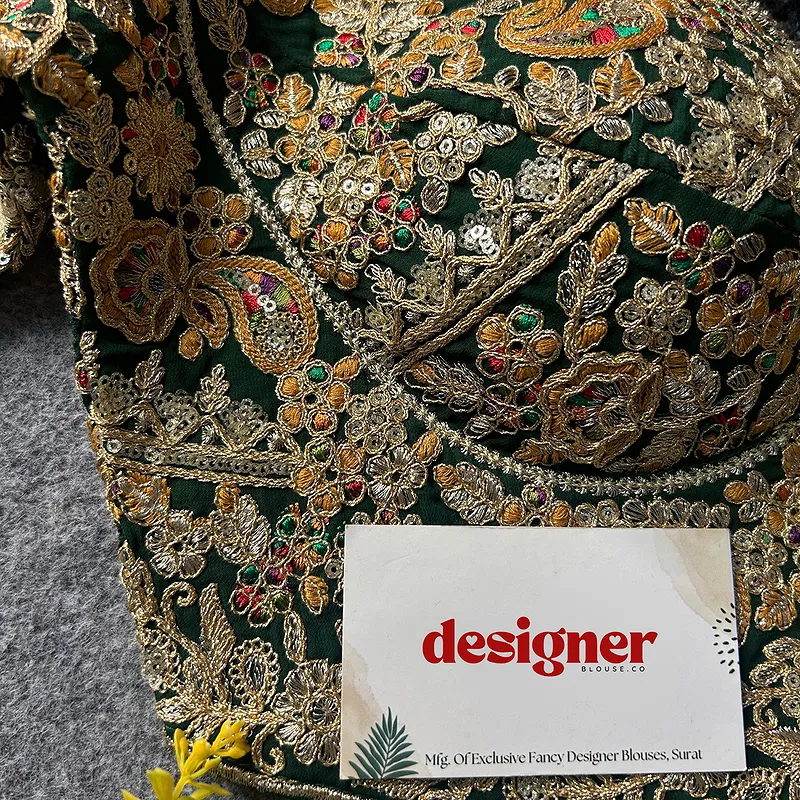 Green Color Beautiful Apple-Cut Bridal Blouse with Embroidery