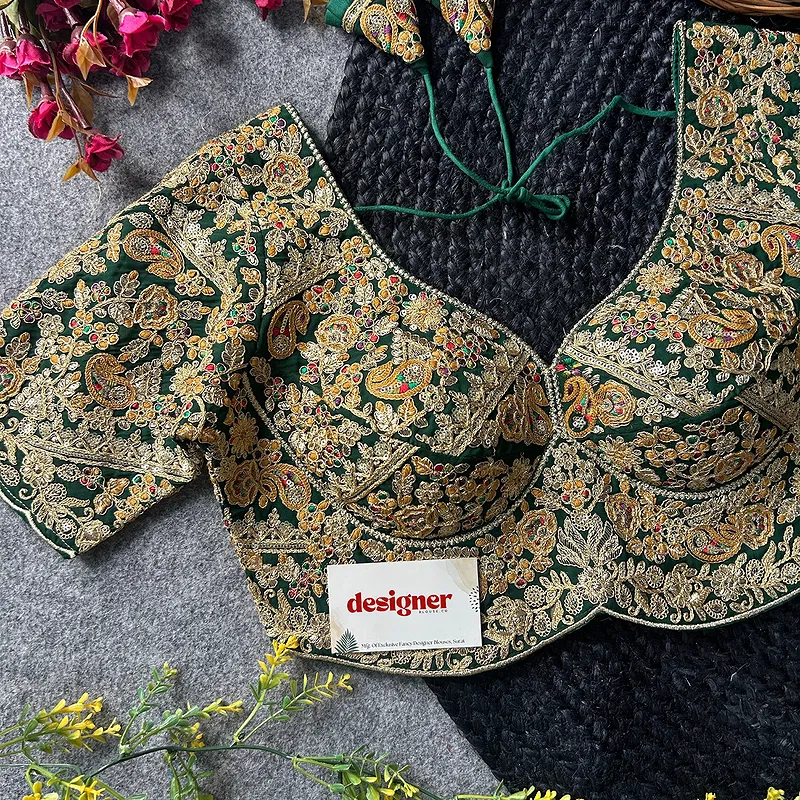 Green Color Beautiful Apple-Cut Bridal Blouse with Embroidery