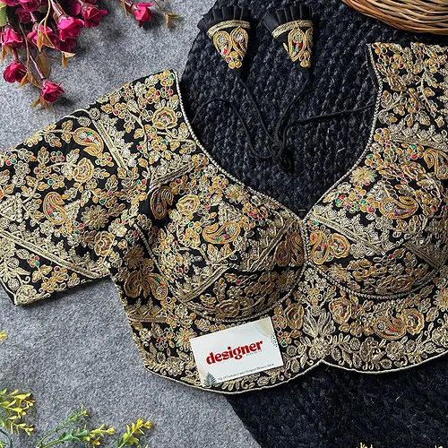 Black Color Beautiful Apple-Cut Bridal Blouse with Embroidery