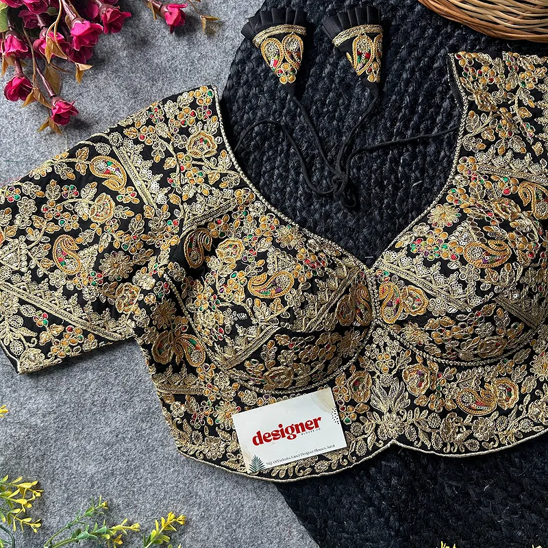 Black Color Beautiful Apple-Cut Bridal Blouse with Embroidery