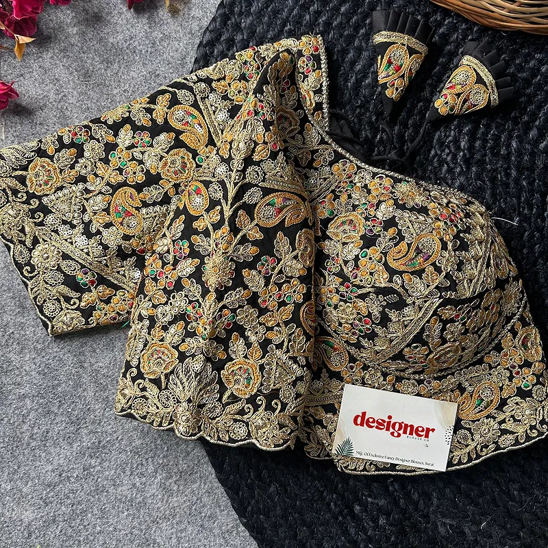 Black Color Beautiful Apple-Cut Bridal Blouse with Embroidery