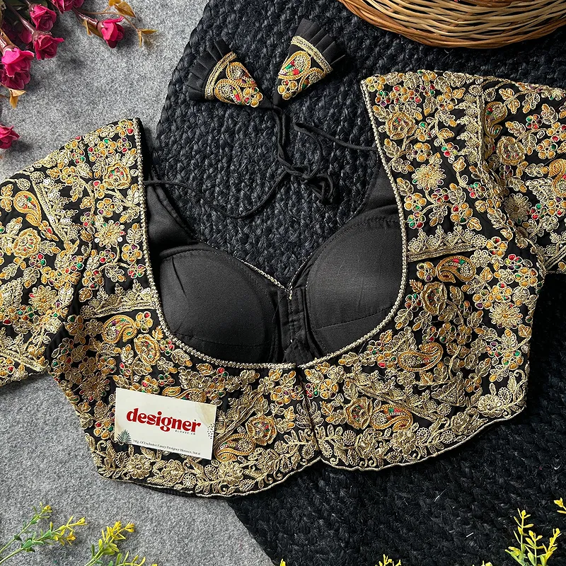 Black Color Beautiful Apple-Cut Bridal Blouse with Embroidery