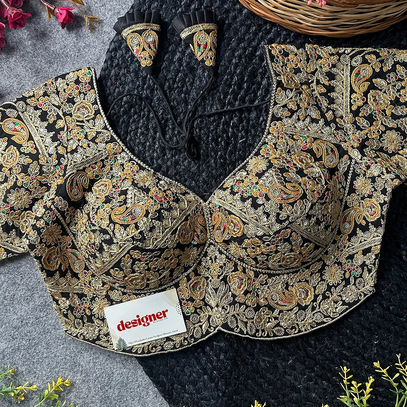 Black Color Beautiful Apple-Cut Bridal Blouse with Embroidery