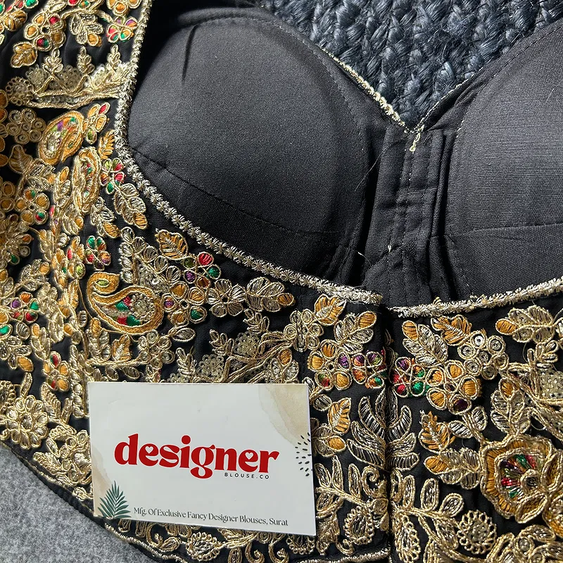 Black Color Beautiful Apple-Cut Bridal Blouse with Embroidery