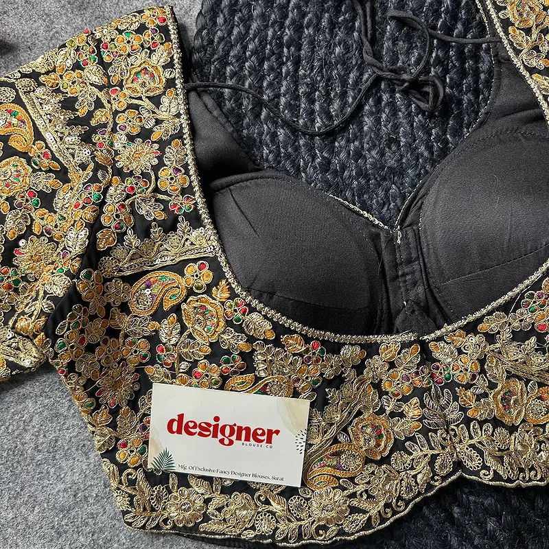 Black Color Beautiful Apple-Cut Bridal Blouse with Embroidery