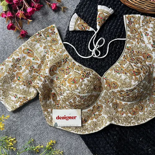 White  Color Beautiful Apple-Cut Bridal Blouse with Embroidery