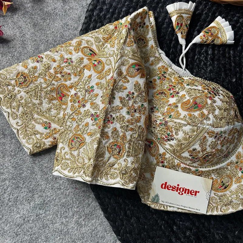 White  Color Beautiful Apple-Cut Bridal Blouse with Embroidery