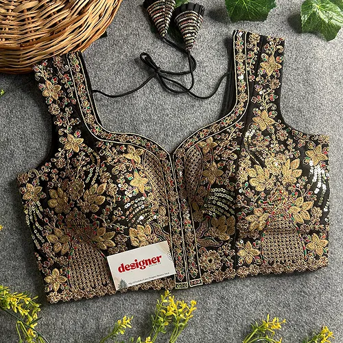 Black Color Beautiful Heavy Embroidery Codding & Thread Work Bridal Blouse