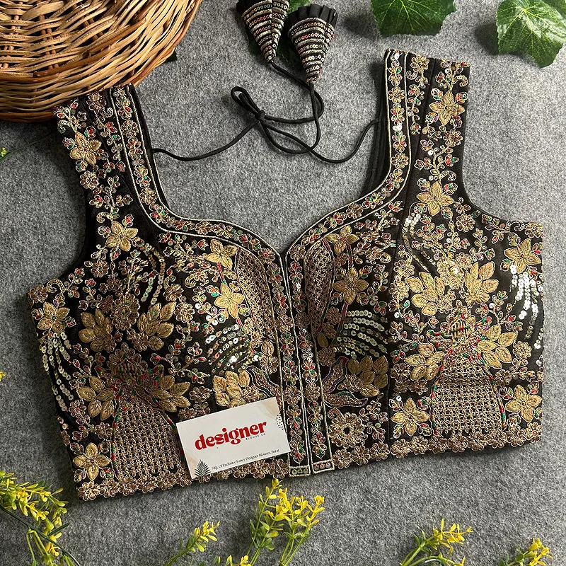 Black Color Beautiful Heavy Embroidery Codding & Thread Work Bridal Blouse