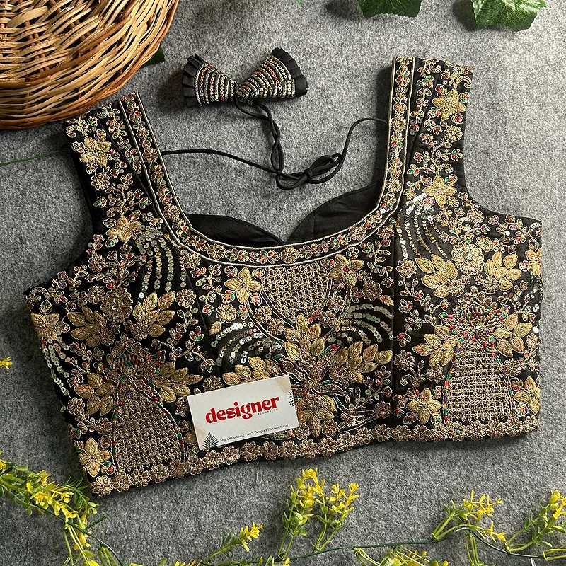 Black Color Beautiful Heavy Embroidery Codding & Thread Work Bridal Blouse