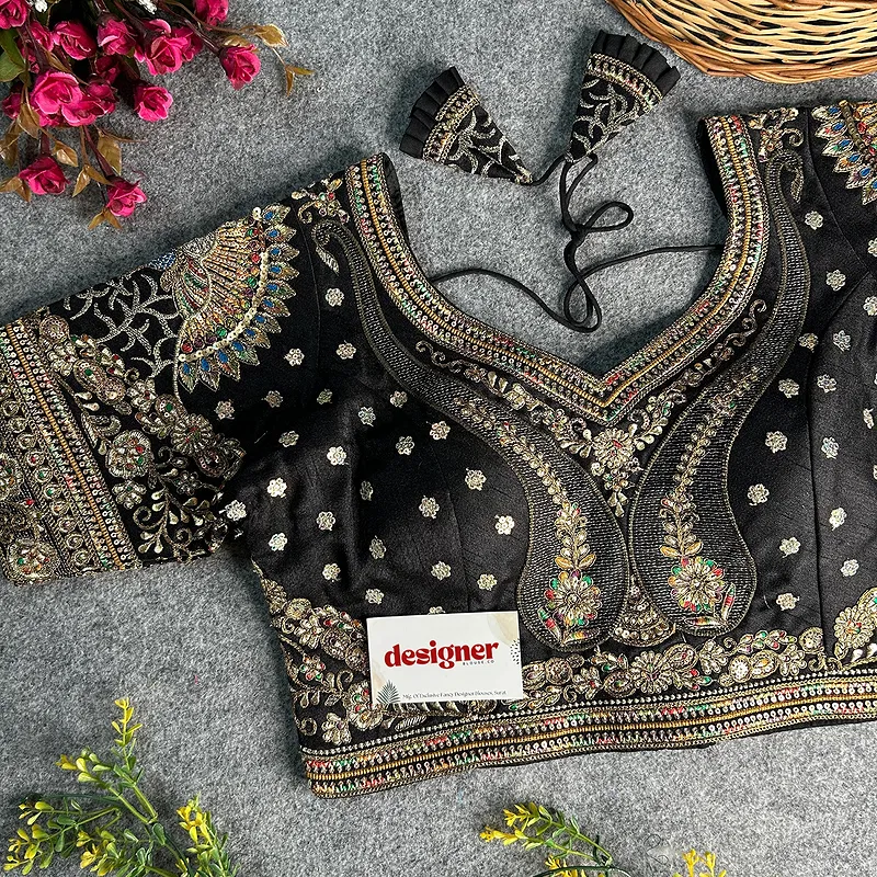 Black Color Bridal Bliss Apple-Cut Codding Work Blouse