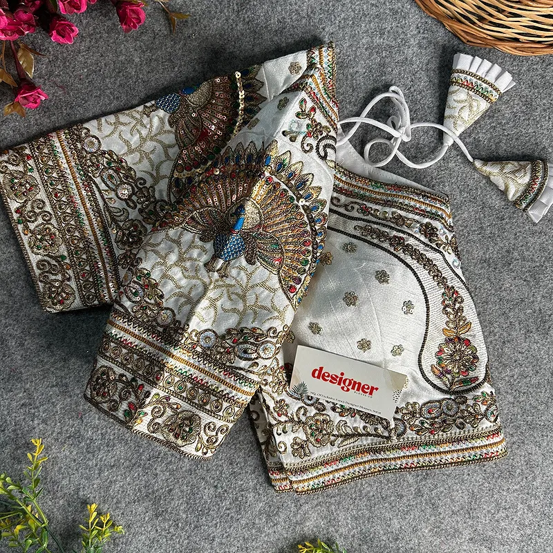 White Color Bridal Bliss Apple-Cut Codding Work Blouse