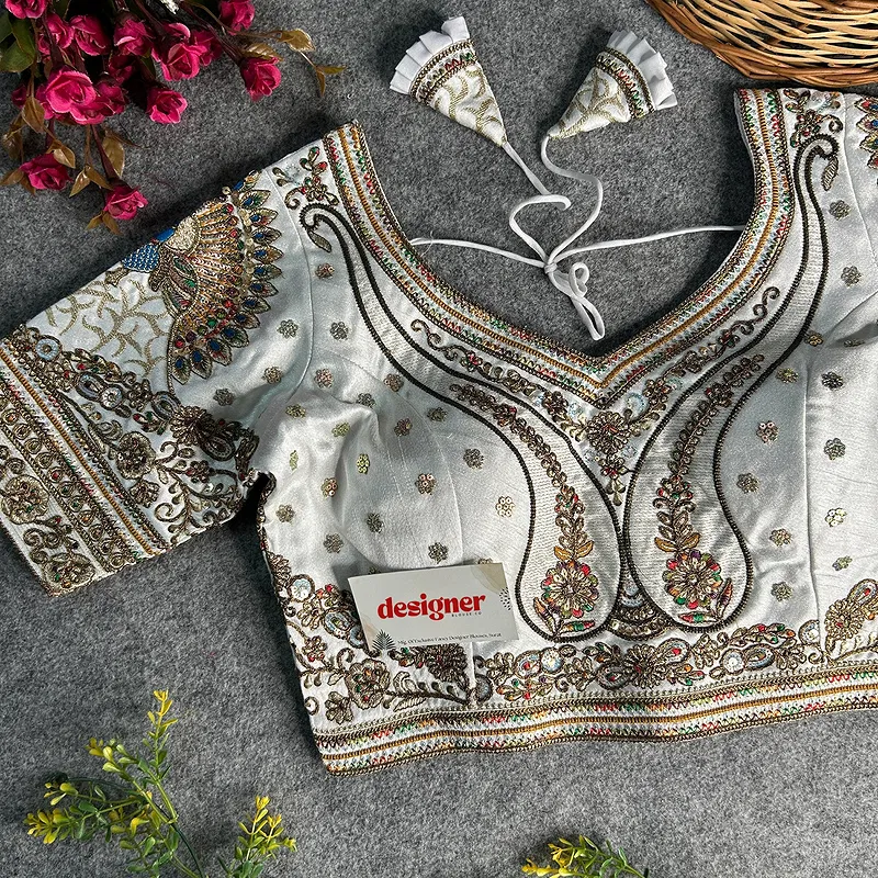 White Color Bridal Bliss Apple-Cut Codding Work Blouse