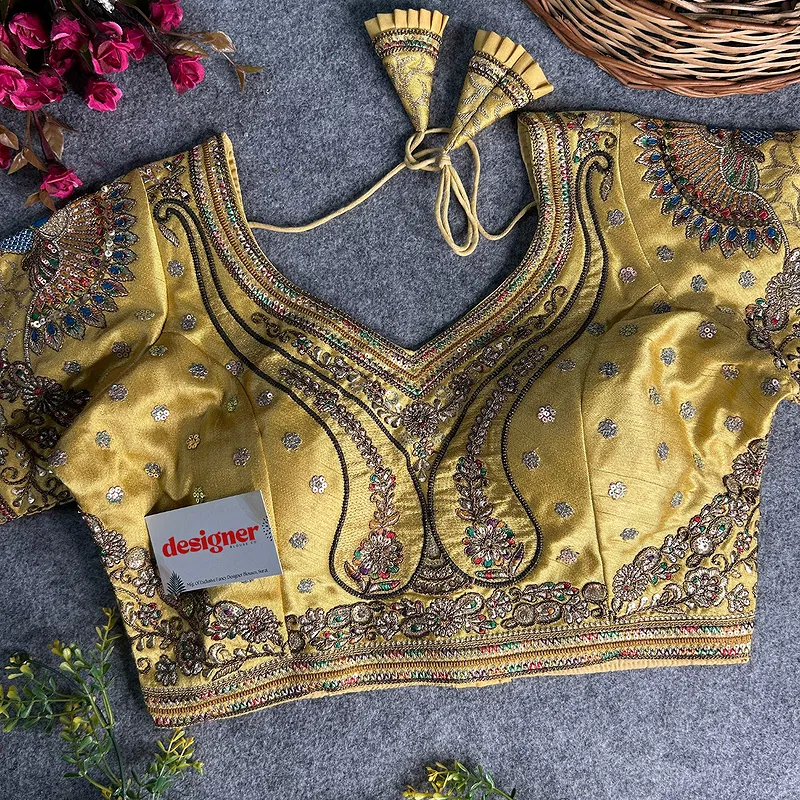 Gold Color Bridal Bliss Apple-Cut Codding Work Blouse