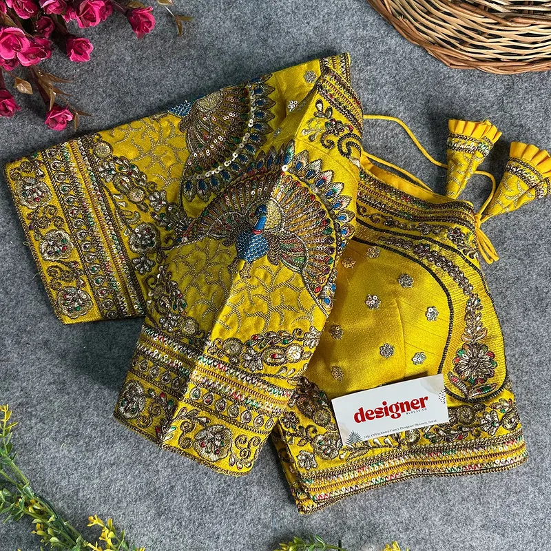 Yellow Color Bridal Bliss Apple-Cut Codding Work Blouse