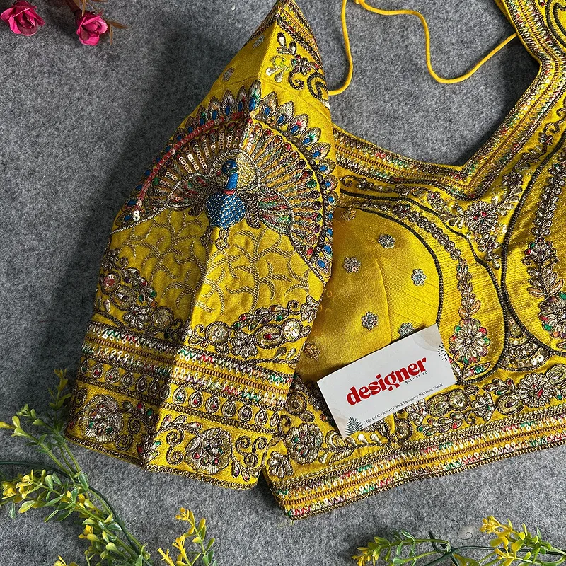 Yellow Color Bridal Bliss Apple-Cut Codding Work Blouse