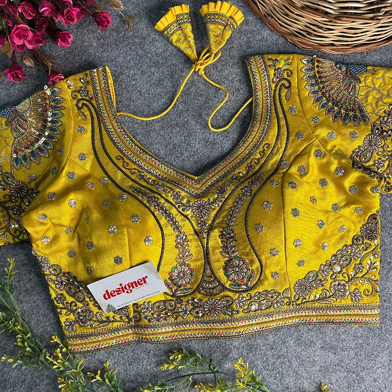 Yellow Color Bridal Bliss Apple-Cut Codding Work Blouse