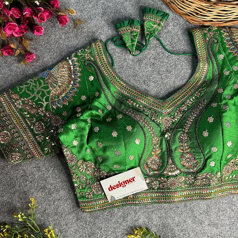 Green Color Bridal Bliss Apple-Cut Codding Work Blouse