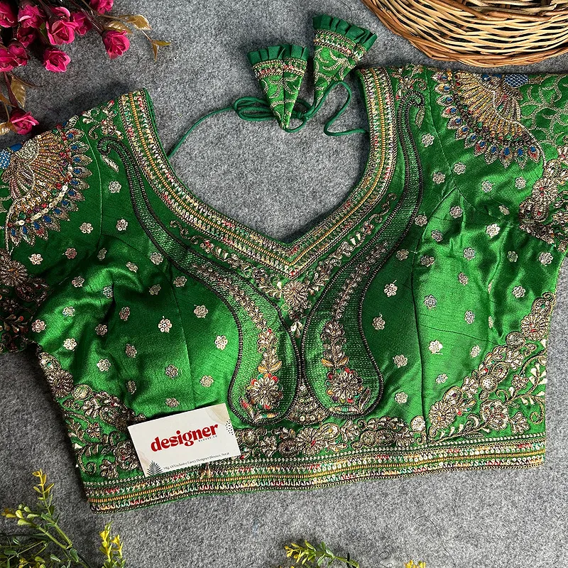 Green Color Bridal Bliss Apple-Cut Codding Work Blouse