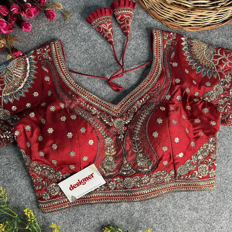 Maroon Color Bridal Bliss Apple-Cut Codding Work Blouse